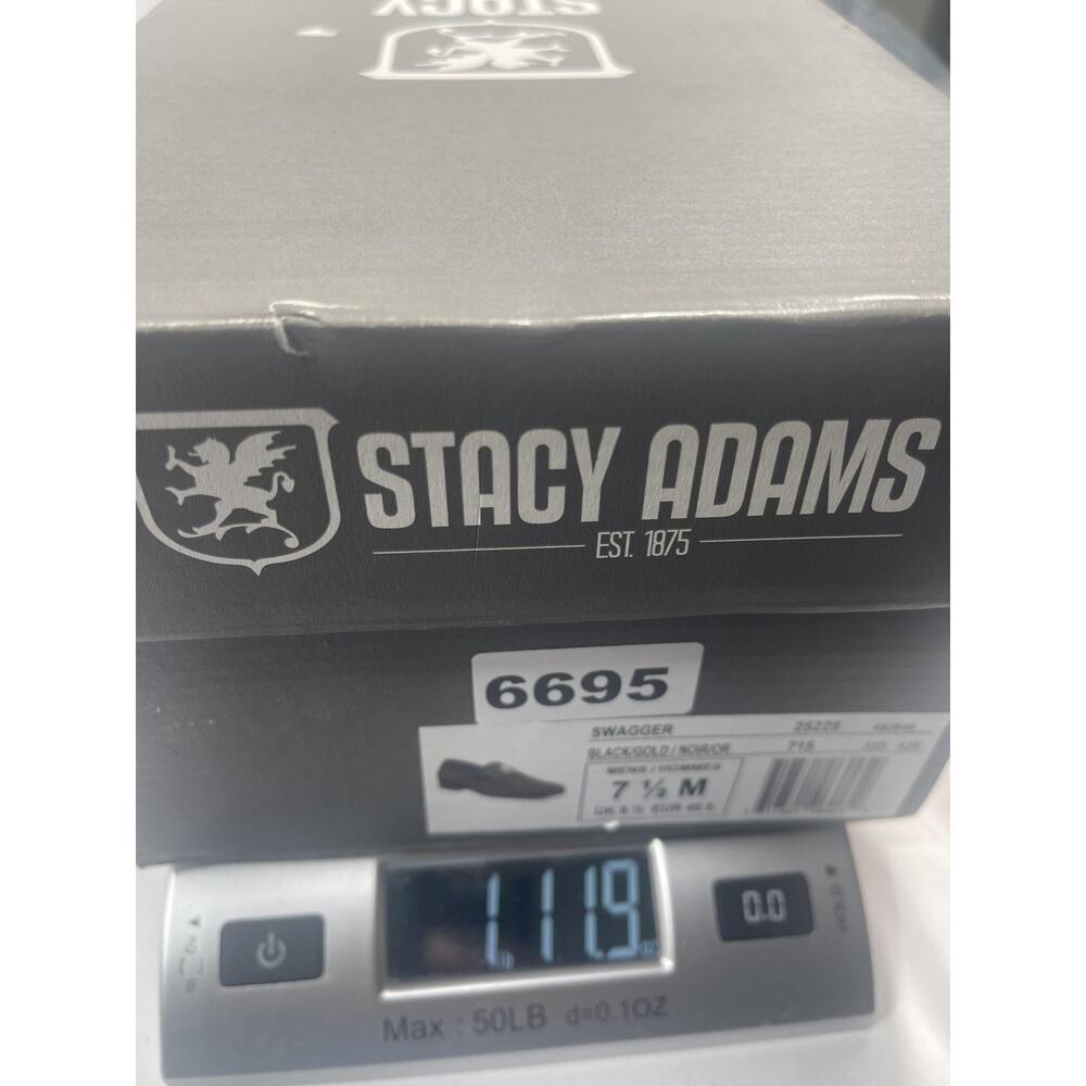 Stacy Adams Swagger Shoes Mens Size 7.5 Black Gold Dress Loafers Slip On New Box - Picture 13 of 13